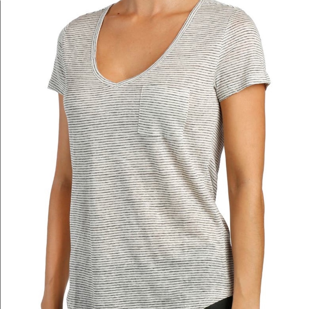 Paige Striped Pocket V Neck Shirt